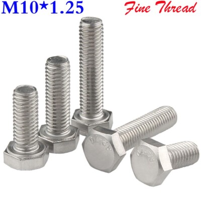 M10 - 1.25 Fine Thread 304 Stainless Steel External Hex Head Bolts 