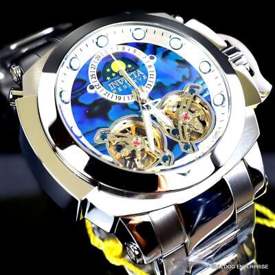 Pre-owned Invicta Man Of War Double Open Heart Automatic Moon Blue Abalone Watch