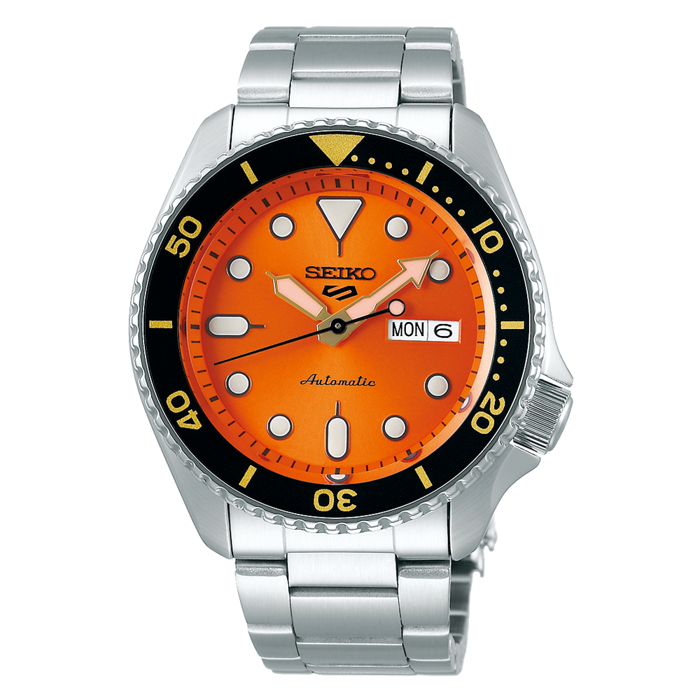 Pre-owned Seiko 5 Sports Srpd59 Automatic 10 Atm Water Resistant 42.5mm Orange Men's Watch