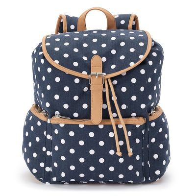 [NUYET] ★ Polka dot ribbon backpack Mudd Navy Blue with White Polka Dots Patterned Backpack
