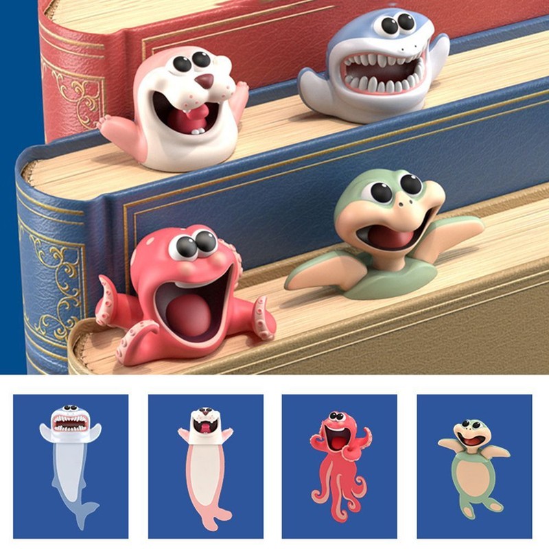 PVC Ocean Series 3D Bookmarks School Supplies Cartoon Animal Style Book Markers