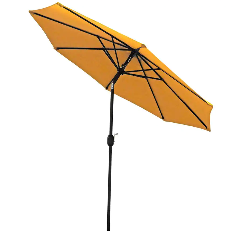 9 ft Market Umbrella Patio Canopy Shade Aluminum Pole Tilt Outdoor Garden Gold