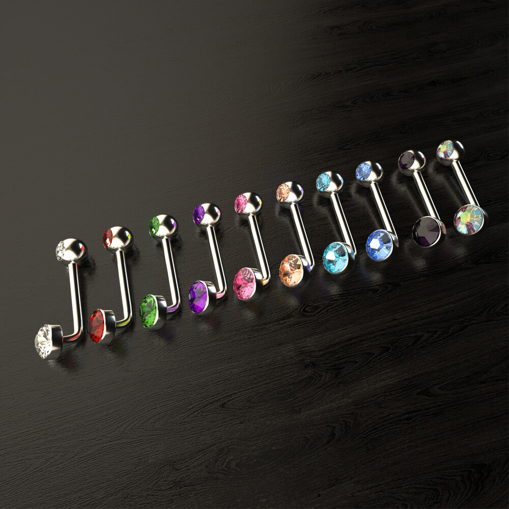 Double Gem Titanium Curved Banana Bar VCH Hood Christina Genital Piercing 1.6mm eBay