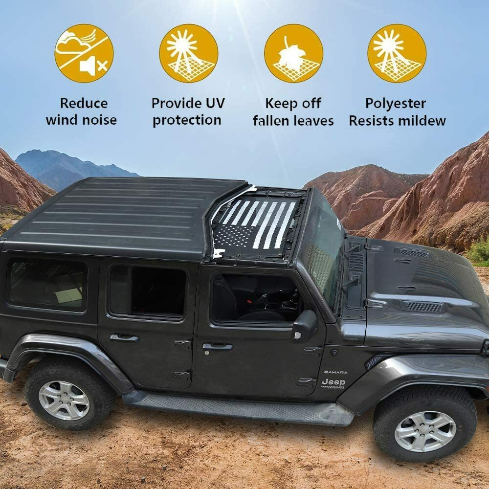 American Flag Sun Shade Mesh Sunshade UV Protection for Jeep Wrangler