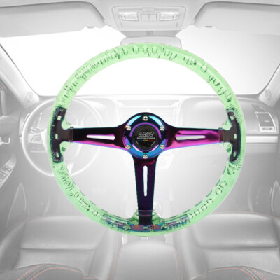 MUGEN 6-Holes 350mm Deep Dish VIP Green Crystal Bubble Neo Spoke Steering Wheel