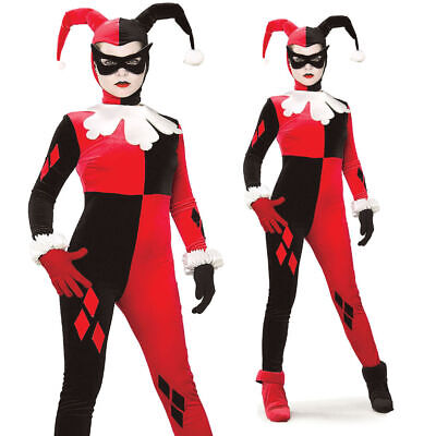 Licensed Harley Quinn Jester Ladies Fancy Dress Villain Batman Womens Adult Cost