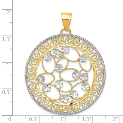Pre-owned Superdealsforeverything Real 14kt Yellow Gold Rhodium Diamond Cut Filigree Pendant