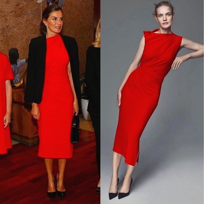 Pre-owned Zara Narciso Rodriguez Rushed Dress Orange Red Midi