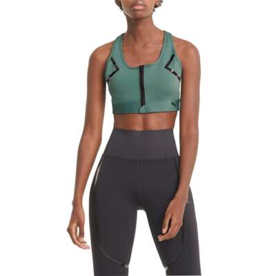 Puma High Impact Front Zip Bra Womens Green Casual 520295-45