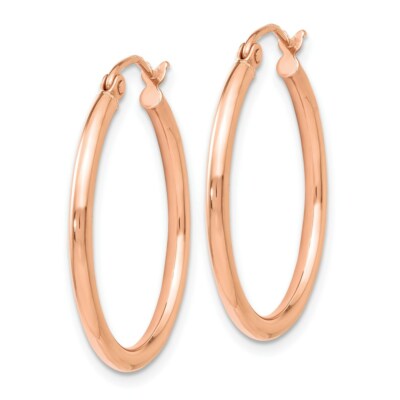 Pre-owned Superdealsforeverything Real 14kt Rose Gold 2x25mm Polished Hoop Earrings In Pink