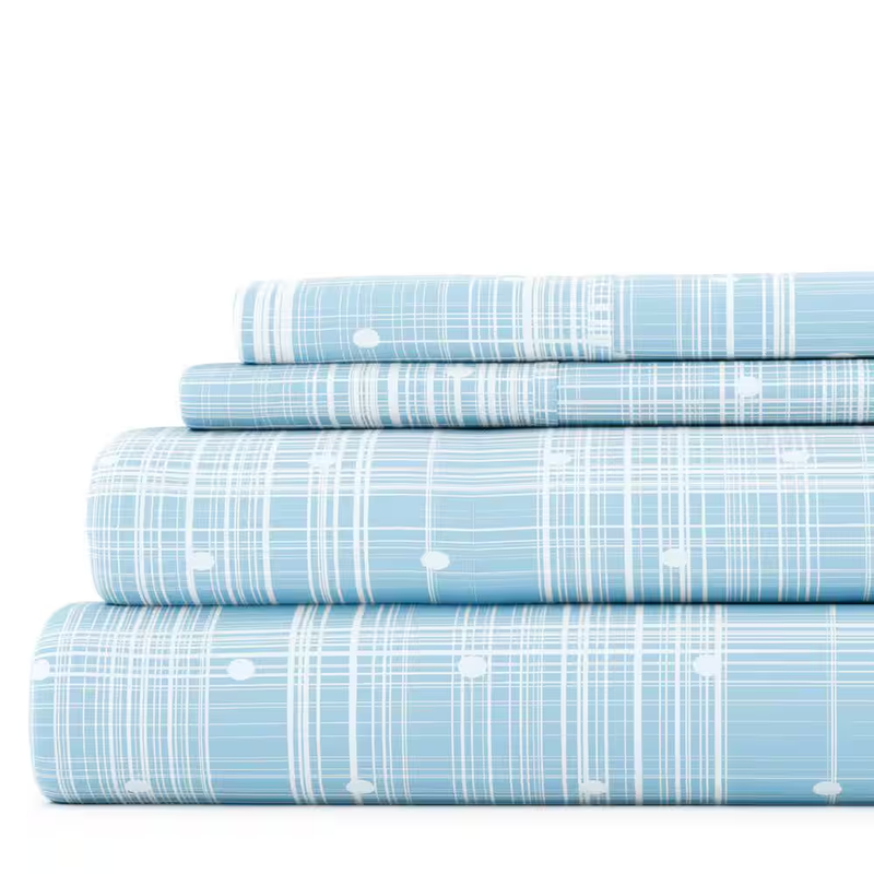 4-Piece Aqua Geometric Microfiber Twin Sheet Set
