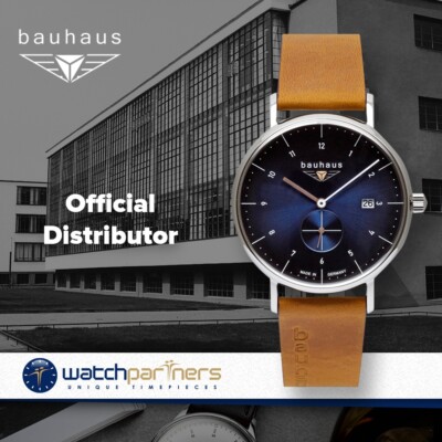 Bauhaus Minimalist watch Quartz 41mm case Date Small Sec Blue dial 21303