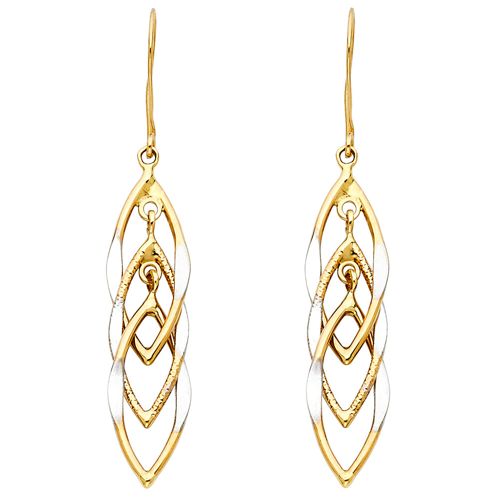 Pre-owned Tgdj 14k Two Tone Mul Hanging Hollow Design Tube Earrings Avg. Weight - 2.2 Grams