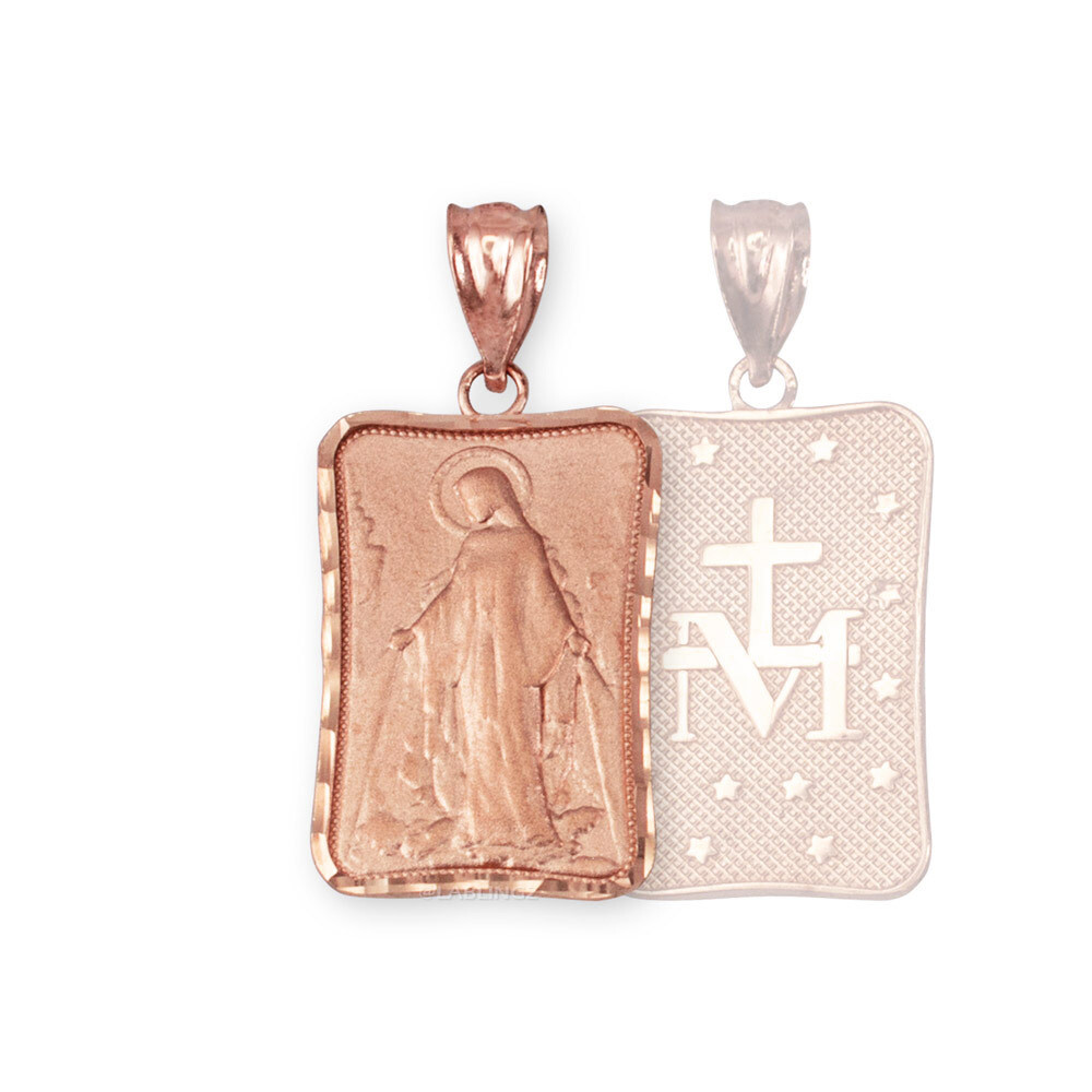 Pre-owned La Blingz Rose Gold Virgin Mary Miraculous Satin Dc Pendant Necklace