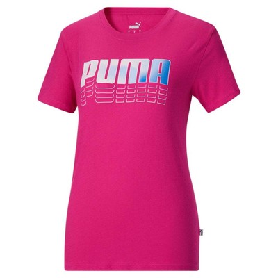 

Женские розовые повседневные топы Puma с круглым вырезом и короткими рукавами с логотипом Puma 6, Розовый