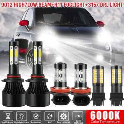 For Fiat 500 2012-2019 6000K Combo 6X LED Headlight + Fog + DRL Light Bulbs Kit