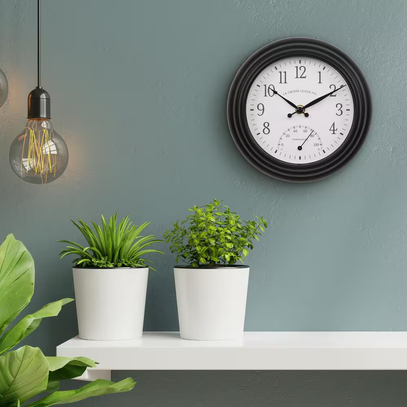 Indoor Outdoor Wall Clock Temperature Thermometer 8 Inch Weather Resistant Patio