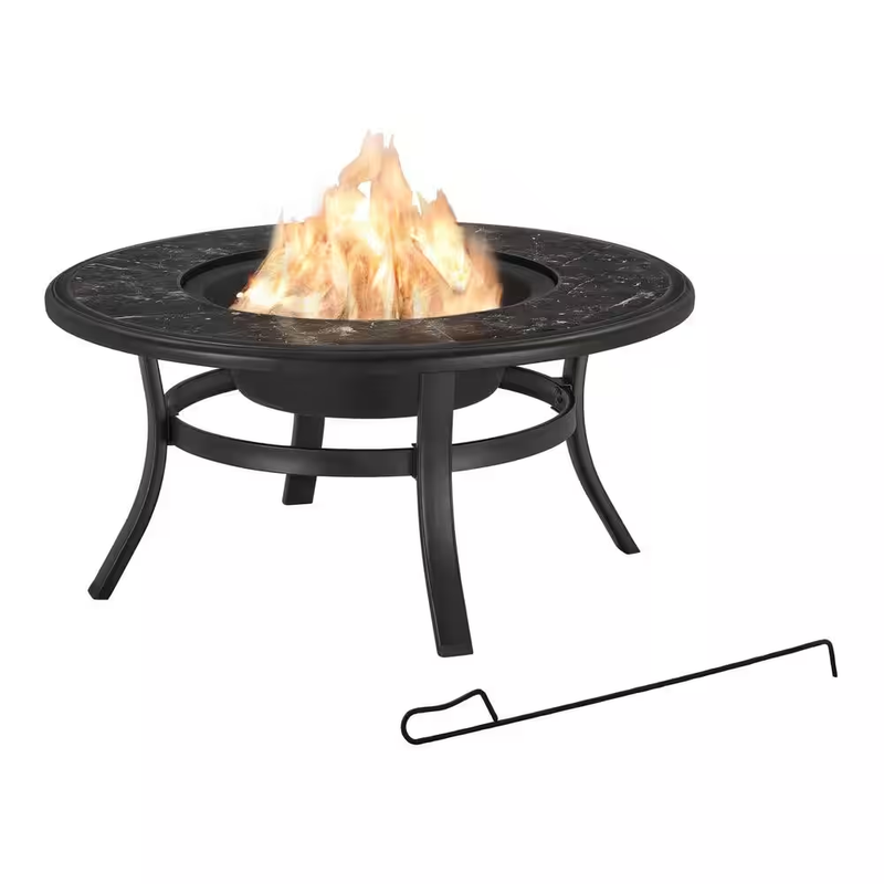 Round Black Steel FAUX Marble Tile Table Top Wood Burning Fire Pit Cover Grate