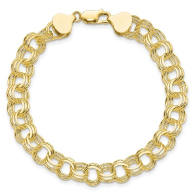 Pre-owned Skyjewelers Real 10kt Yellow Gold Triple Link Charm Chain Bracelet; 8 Inch; Lobster Clasp