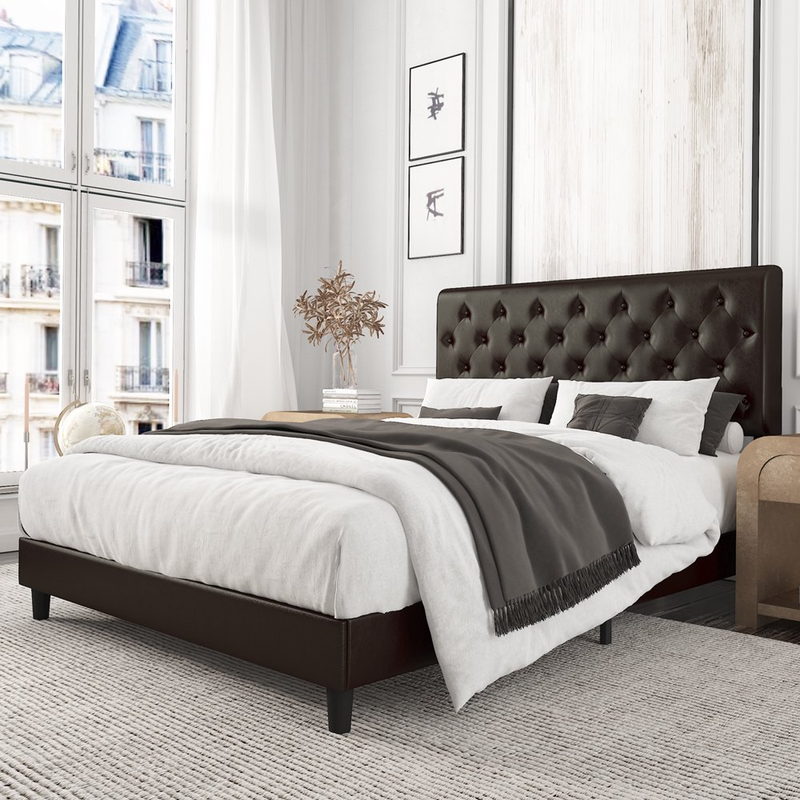 Cabecero Capitone Con Botones De Diamante Plataforma Marco Cama Listones Madera