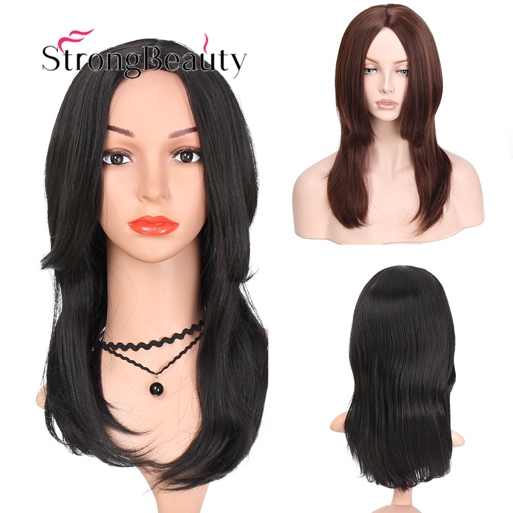 Synthetic Short Straight Bob Hair Natural Black Middle Part Wigs