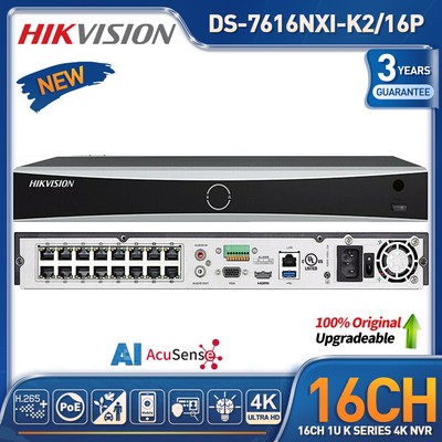 Hikvision AcuSense Ai NVR 4K 12MP 16CH 16POE 8MP 2SATA DS-7616NXI-K2/16P Lot