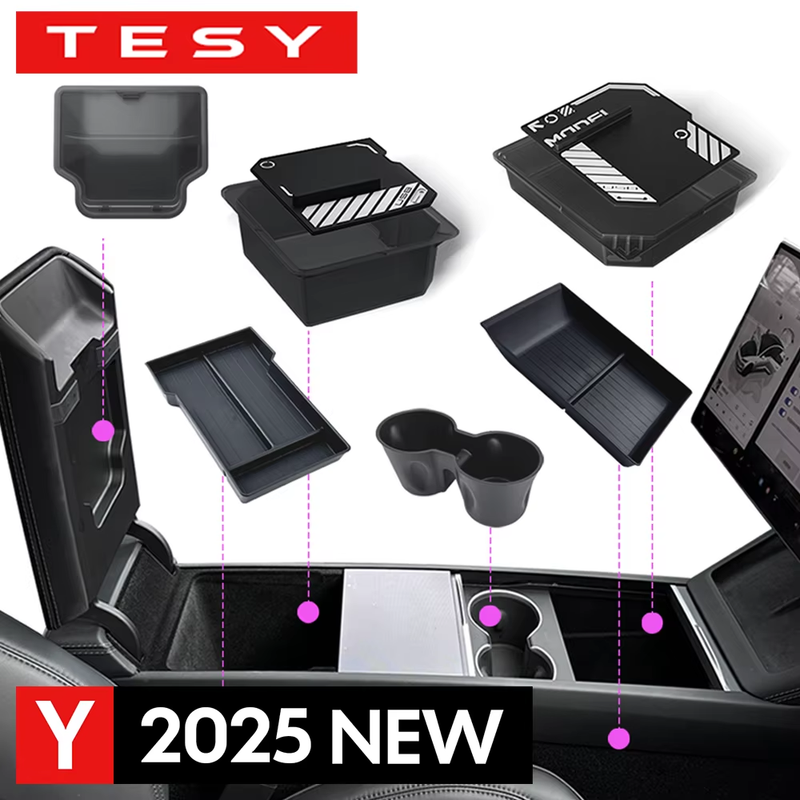 Console & Armrest Storage Box For Tesla New Model Y 2025 Juniper Launch ABS with
