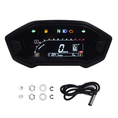 Motorcycle Speedometer Universal Tachometer LCD Digital Odometer Gauge Fuel