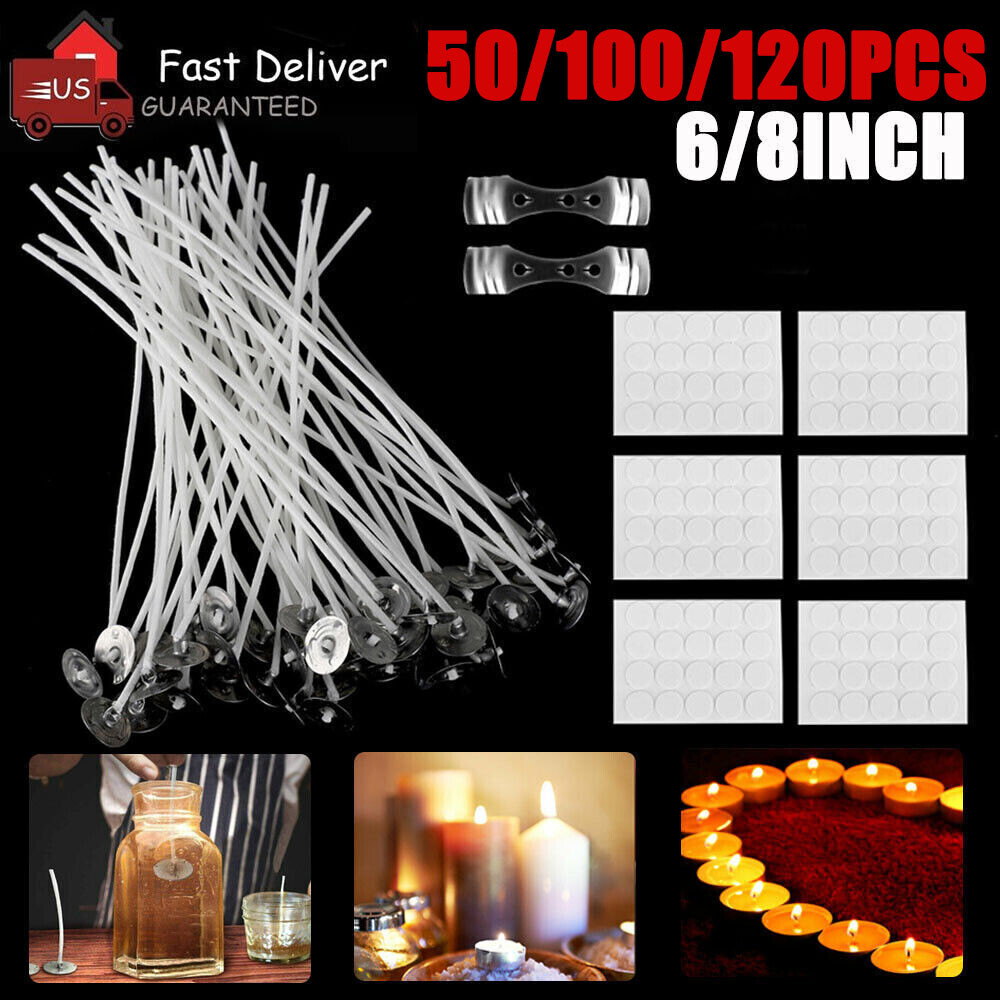Candle Wicks 6/8Inch Cotton Core Candle Making Supplies Pre Tabbed NEW 50-120pcs