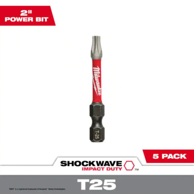 Milwaukee Screwdriver Torx T25 Magnetic Shockwave Impact Duty Driver Bit 5 Pack