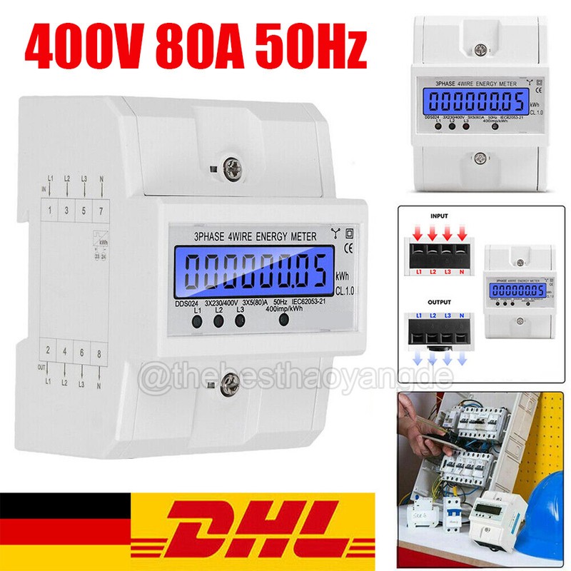 Lcd DrehstromzÃ¤Hler StromzÃ¤Hler 3 Phasen 4 Draht 80a Geeicht FÃ¼R Din Hutschiene