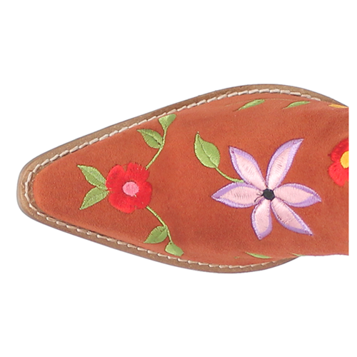Pre-owned Dingo Flower Power Floral Snip Toe Cowboy Womens Orange Casual Boots Di277-220