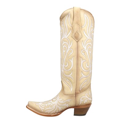 Pre-owned Corral Boots Embroidered Tall Snip Toe Cowboy Womens Beige Casual Boots Z5309