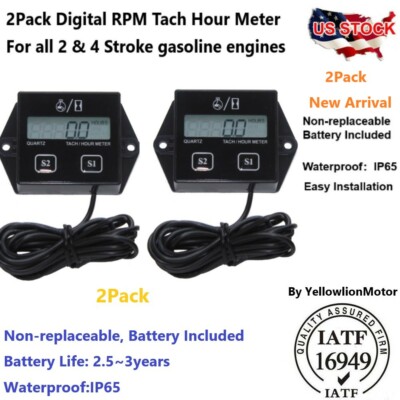 2x Hour Meter Tachometer Small Engine Spark For Motorcycle Marine Bike Bicycle