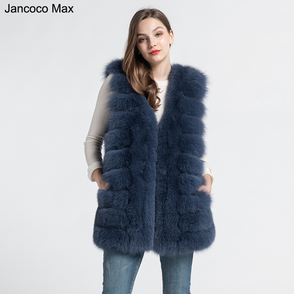 Women Natural Real Vulpes Fox Fur Vest 90 cm Long Gilet Winter Warm Waistcoat
