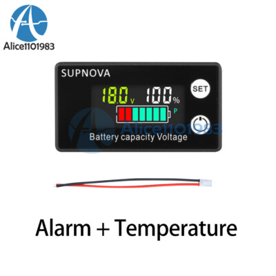 LCD Battery Capacity Indicator DC8-100V Voltmeter Gauge With Alarm & Temperature