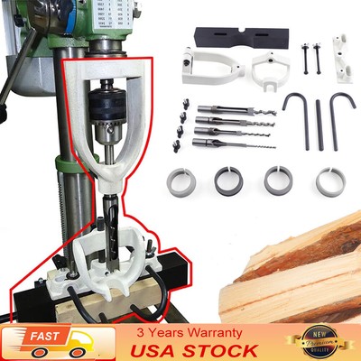 Mortising Kit Square Hole Drill Press Attachment Mortise Locator Tool Set+4 Bits