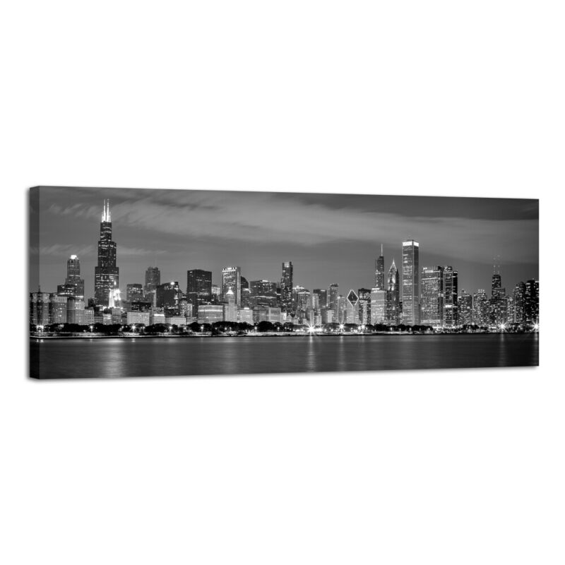 Framed Canvas Wall Art Chicago City Center Skyline Black And White Wall Deco