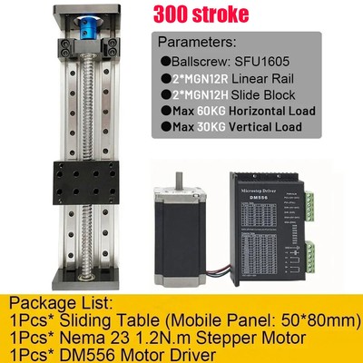 CNC Linear Table Double rails sliders MGN12 1.2Nm Motor Driver Kit 300mm Stroke