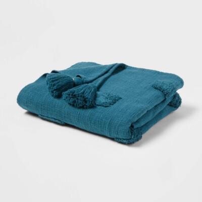 60''x80'' Global Tufted Throw Blanket with Tassels Teal - Threshold
