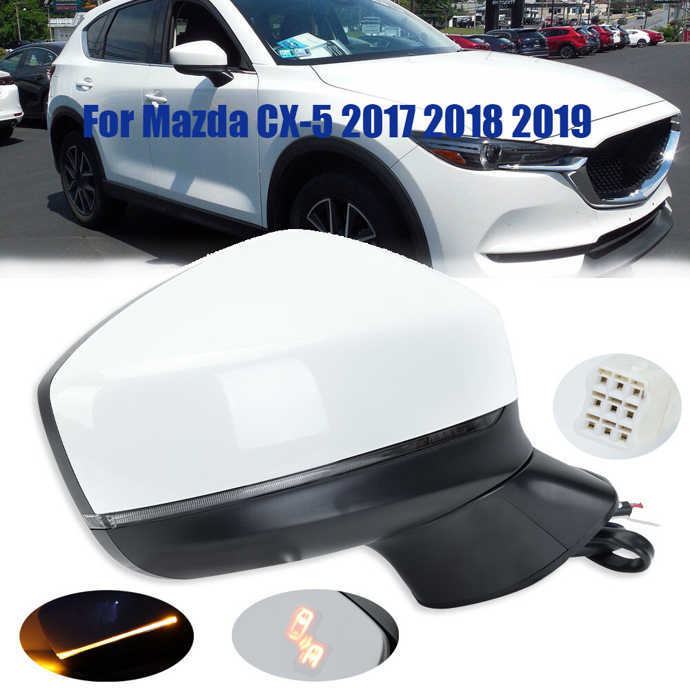 【M】 Right White Power Side Mirror W/Blind Spot Heated For Mazda