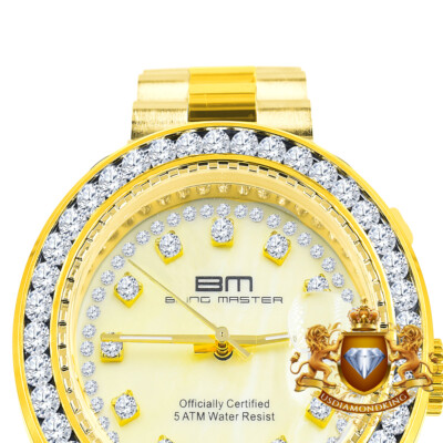 Pre-owned Usdiamondking Mens Stainless Steel Solitaire 18k Yellow Gold Tone Simulated Diamond 41mm Watch