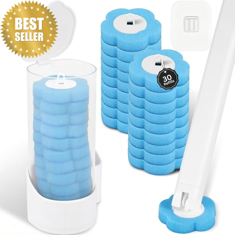 Disposable Toilet Brush & Cleaner Set - 30 Refill Sponge Heads & Holder Kit - Wa