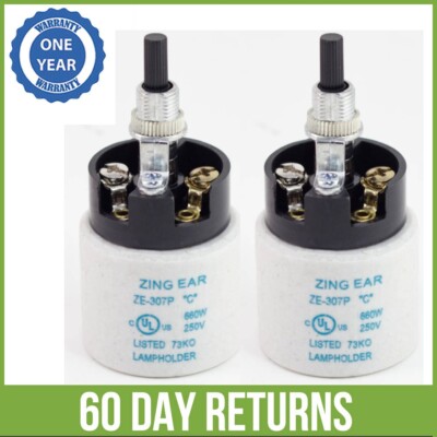 2 PC ZE-307P Rotary Turn Knob Switch Halogen Lamp Socket Replacement E26 On Off