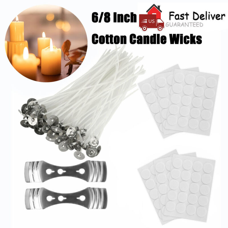60/120 Candle Wicks 8 Inch Cotton Core Candle Making Supplies Pre Tabbed DIY US