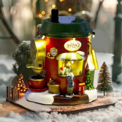 Christmas Snow Village Collection Hand Crafted LED Building Coffee Shop
