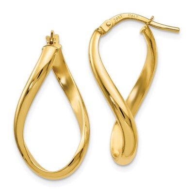 Pre-owned Superdealsforeverything Real 14kt Yellow Gold Polished Oval Twisted Hoop Earrings