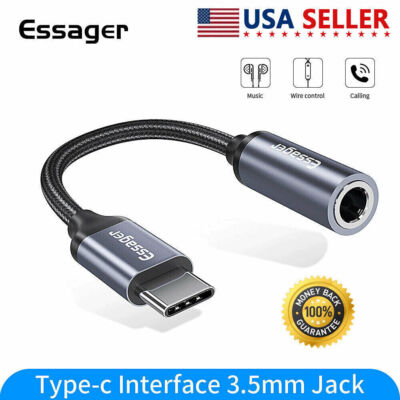 USB-C Type C to 3.5mm Aux Audio Jack DAC For Headphone Adapter Braided Cable VG