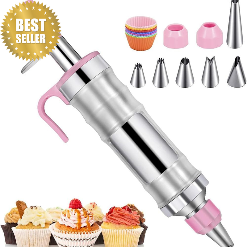 Dessert Decorating Syringe Set, Cookie Icing Piping Kit with 6 Piping Tips, Stai