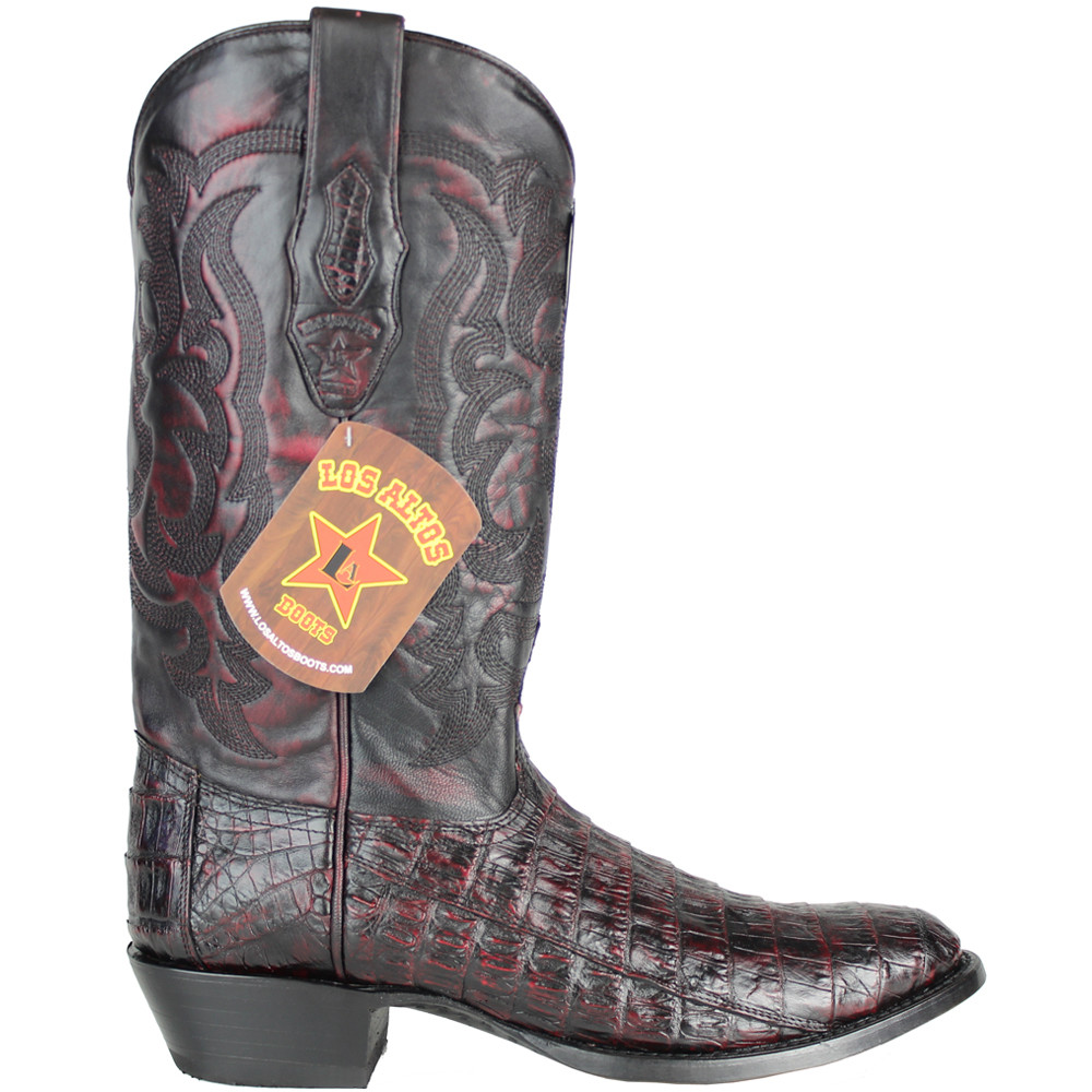 Pre-owned Los Altos Boots Los Altos Cherry Genuine Caiman Crocodile Belly Round Toe Western Cowboy Boot Ee